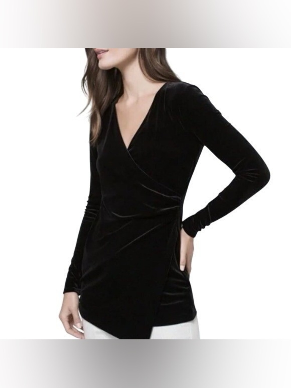 NWT WHBM Black Velvet Drape Tunic Wrap Top